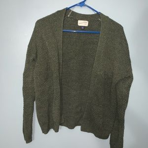 Army green knit cable cardigan sweater